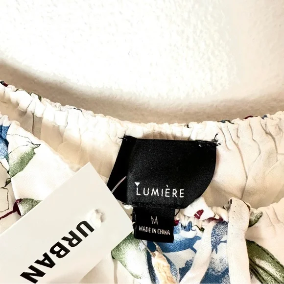 NWT Urban Outfitters White Floral Long Sleeve Smocked Waist Ruffle Hem Mini Dres - Picture 3 of 6